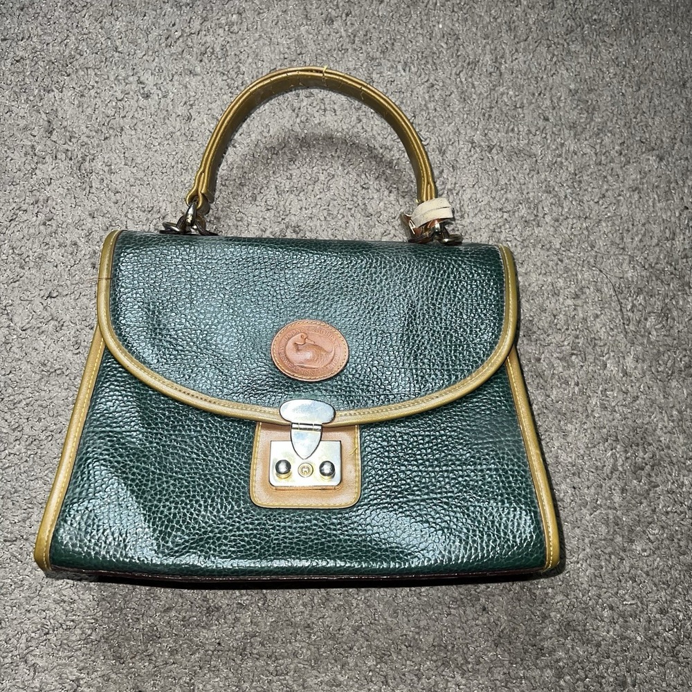 Vintage Dooney & Bourke Dark Green Pebble All Weather Satchel Bag Purse No Strap